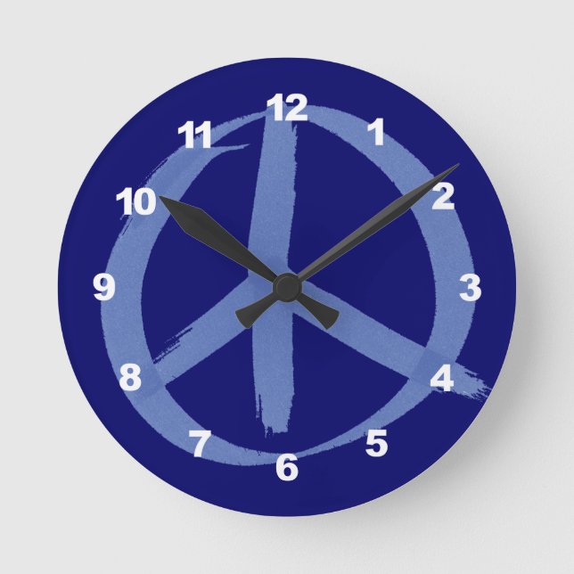Blue Peace Sign Round Clock (Front)