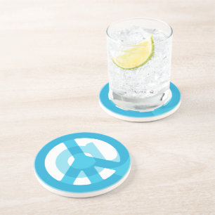 Blue @ Peace Sign Social Media Meditation Stone Coaster