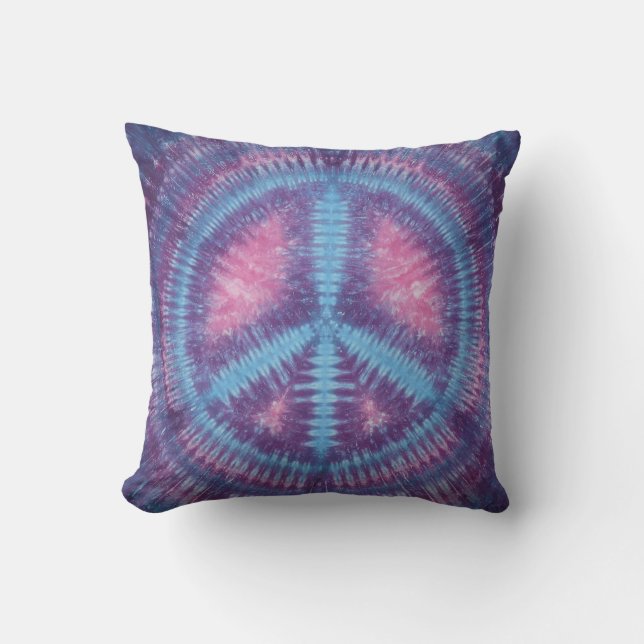 Blue Peace Sign Tie Dye American MoJo Pillow (Front)