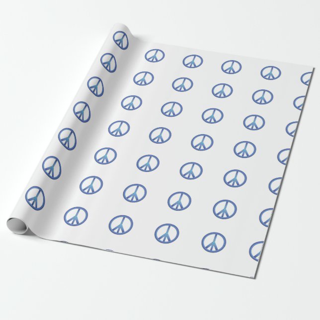 Blue Peace Sign Wrapping Paper (Unrolled)