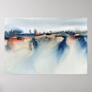 Blue Peach Atmospheric Abstract Landscape Painting Poster