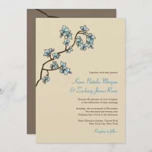 Blue Peach Blossoms Sakura Asian Wedding Invite