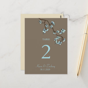 Blue Peach Blossoms Wedding Table Number Card