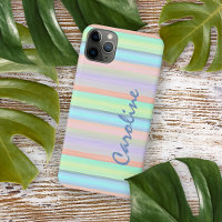 Blue Peach Blush Pink Lime Green Stripes Pattern