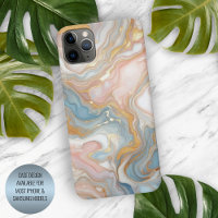 Blue Peach Blush Pink White Gold Marble Pattern