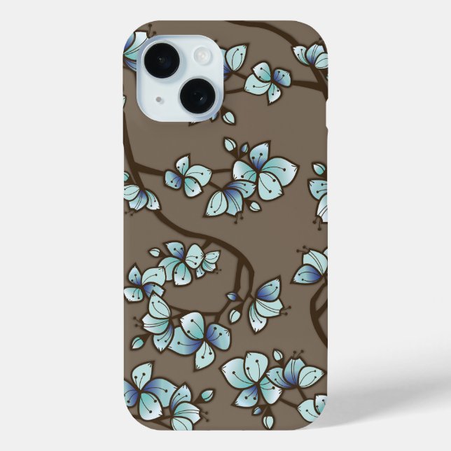 Blue Peach Cherry Blossom Elegant Sakura Floral Case-Mate iPhone Case (Back)