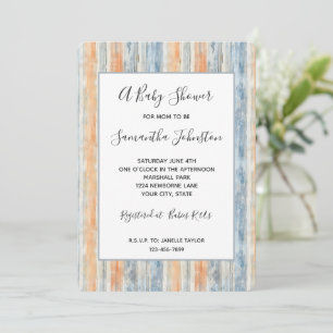 Blue Peach Cream Stripes Baby Shower Invitation