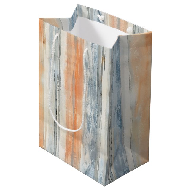 Blue Peach Cream Stripes Birthday Medium Gift Bag (Front Angled)