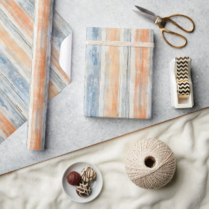 Blue Peach Cream Stripes Birthday Wrapping Paper