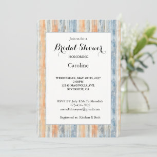 Blue Peach Cream Stripes Bridal Shower Invitation