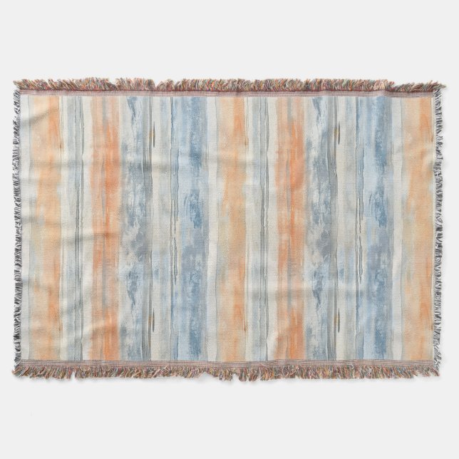 Blue Peach Cream Stripes   Throw Blanket (Front)