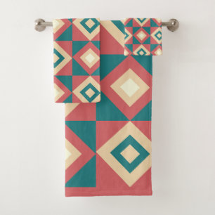 Blue Peach Diamond Geometric Bath Towel Set