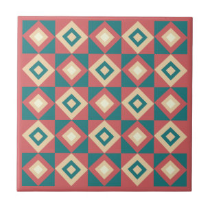 Blue Peach Diamond Geometric Tile
