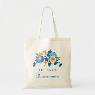 Blue & Peach Floral Quinceanera Tote Bag