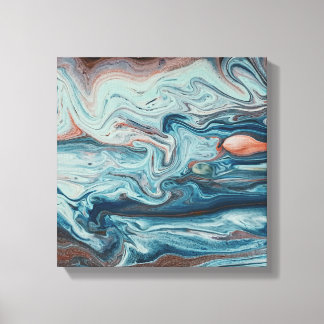 Blue & Peach Fluid Zigzag Layer Abstract Art Canvas Print