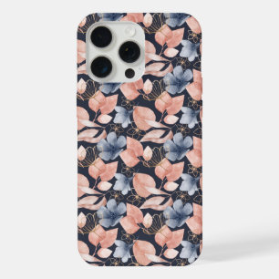 Blue, Peach & Gold Florals Stylish Botanical Art iPhone 15 Pro Max Case