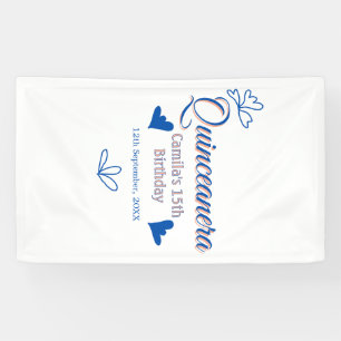 Blue peach quinceanera 15th birthday rustic mexica banner