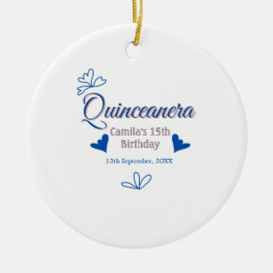Blue peach quinceanera 15th birthday rustic mexica ceramic tree decoration