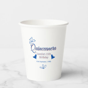 Blue peach quinceanera 15th birthday rustic mexica paper cups