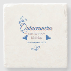 Blue peach quinceanera 15th birthday rustic mexica stone coaster