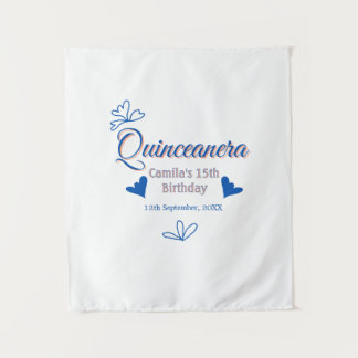 Blue peach quinceanera 15th birthday rustic mexica tapestry