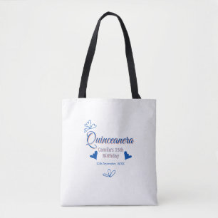 Blue peach quinceanera 15th birthday rustic mexica tote bag