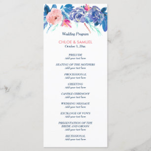 Blue Peach Roses Bouquet Wedding Program Programme