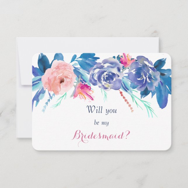 Blue Peach Roses Will You Be My Bridesmaid Invitation (Front)