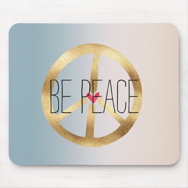 Blue Peach Tie Dye Gold Peace Sign Be Peace Mouse Pad (Front)