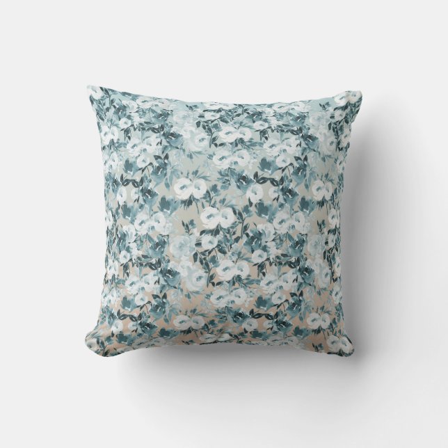 Blue Peach White Floral Cushion (Front)