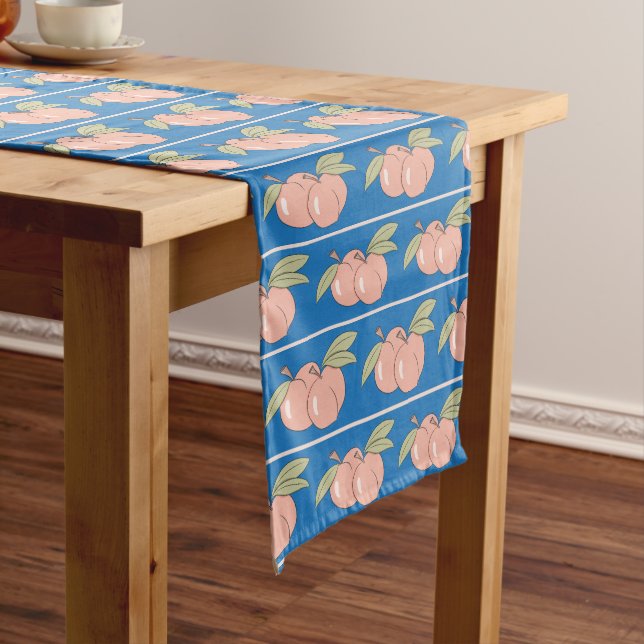 Blue Peaches Pattern Blue Table Runner (In Situ)