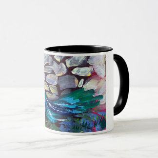 blue peacock, acrylic painting mug