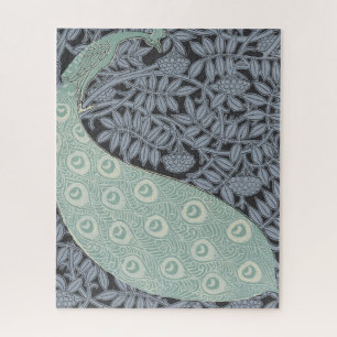Blue Peacock Art Nouveau Lace Pattern Jigsaw Puzzle