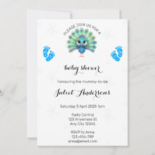 Blue Peacock Baby Shower Invitation