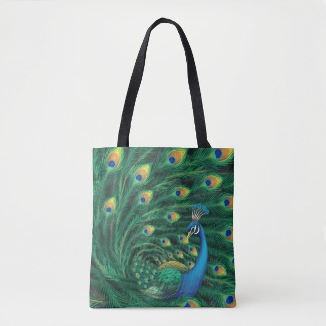 Blue Peacock Bird Tote Bag (Front)