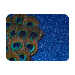 Blue Peacock Bouquet Glittery Still Life Magnet