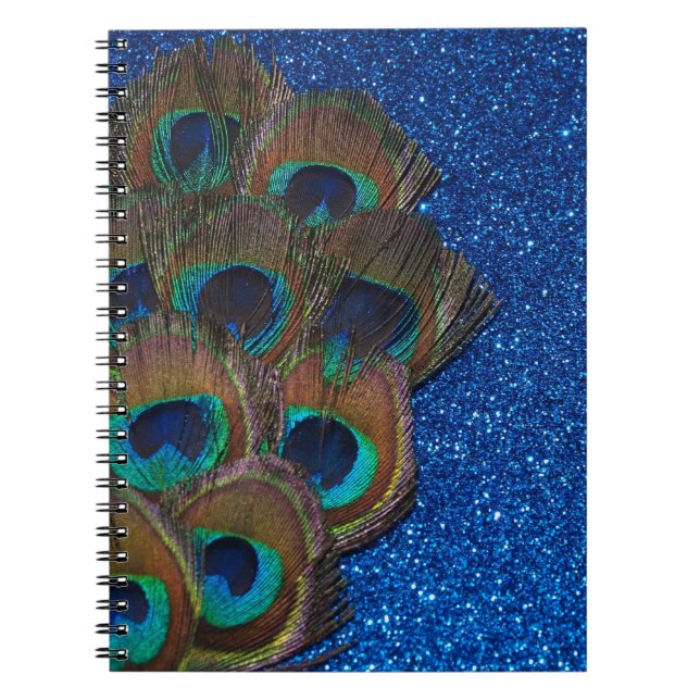 Blue Peacock Bouquet Glittery Still Life Spiral Notebook (Front)