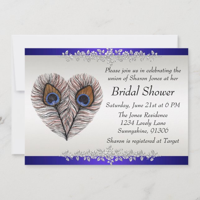 Blue Peacock Bridal Shower Announcement (Front)