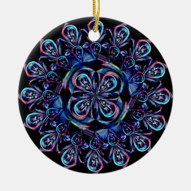 Blue Peacock Feather Ceramic Tree Decoration (Front)