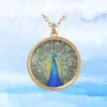 Blue Peacock Feather Plumage Gold Plated Necklace<br><div class="desc">Make a fashion statement with this sterling silver plated necklace chain with pendant designed for her that features the photo image of a blue Peacock with colourful fantail feathers. A fun and trendy design! Select your pendant shape,  size,  and finish style.</div>