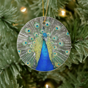 Blue Peacock Feather Plumage Holiday Ceramic Tree Decoration