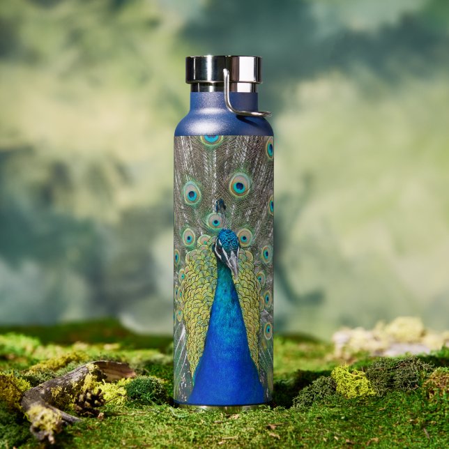 Blue Peacock Feather Plumage Water Bottle (Outdoor)