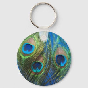 Blue Peacock Feathers Key Ring