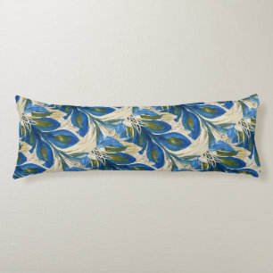 Blue Peacock Feathers Watercolor Hand-painted Body Cushion