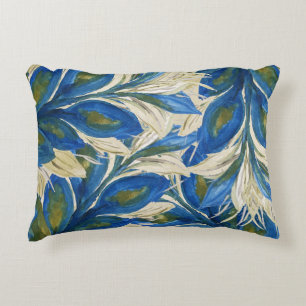 Blue Peacock Feathers Watercolor Hand-painted Decorative Cushion