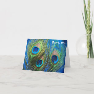 Blue Peacock Feathers Wedding Thank You Card