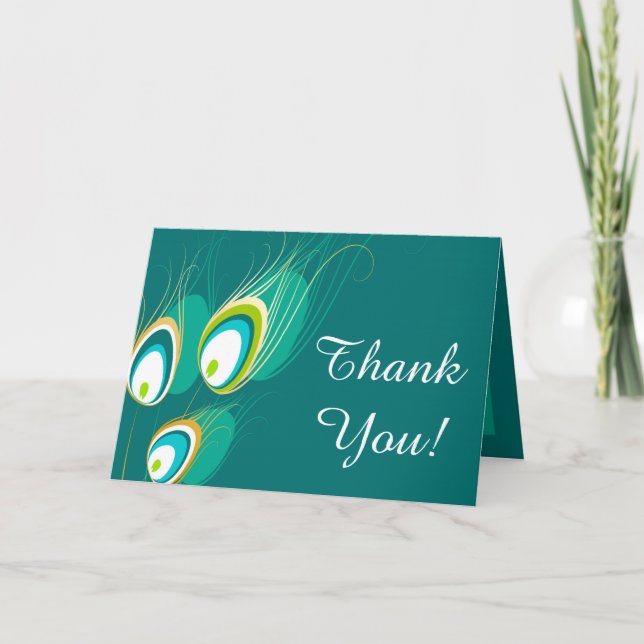Blue Peacock Folded Thank You Card (Front)