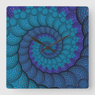 Blue Peacock Fractal Pattern Square Wall Clock