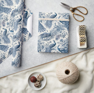 Blue Peacock French Toile Vintage Wrapping Paper