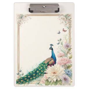 Blue Peacock in Pastel Flower Garden Clipboard